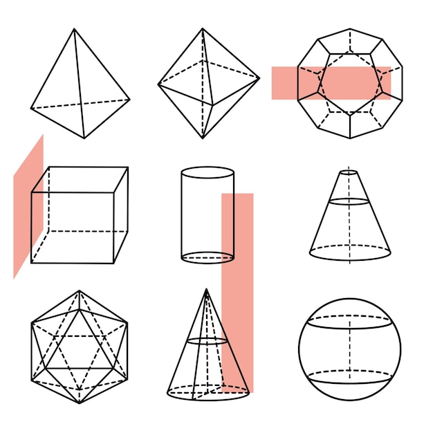 Math picture Colorful setof geometry shapes 3D icon Vector illustration Outline