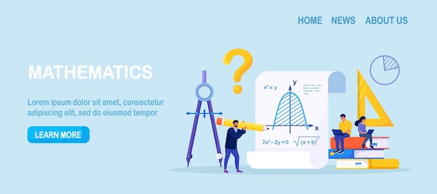Math school subject People studying mathematics algebra arithmetic Mathematician use scientific formulas and diagrams for new calculation Math analysis conjecture computing Mathematics course