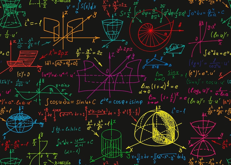 Vektori math science vector seamless pattern with handwritten formulas on the black chalkboard