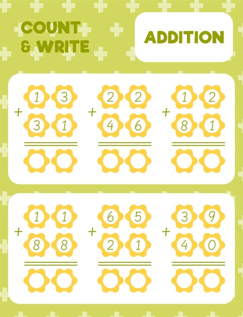 Math worksheet practice print page Double digit addition Column method Count and write