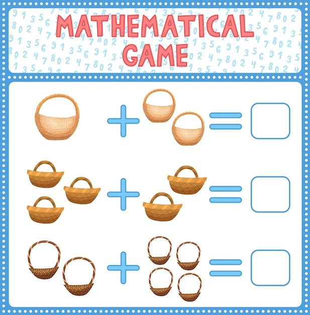 Mathematical count game for kids Can You solve this Children funny riddle entertainment Find right answer Mathematics vector activity page and game Matching task with different baskets