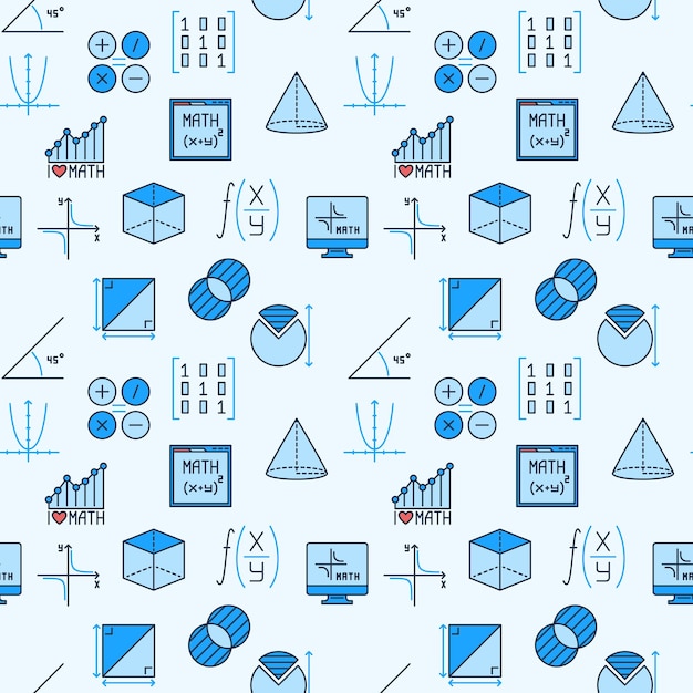 Mathematics blue seamless pattern Science vector creative background