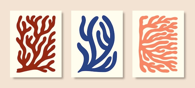 Matisse coral abstract shape vector poster organic art poster modern pattern leaf floral prints