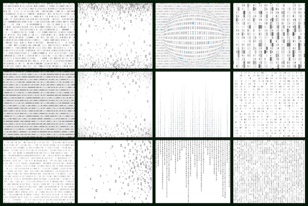 Matrix style background set in black and white colors Digital data stream Vector illustration