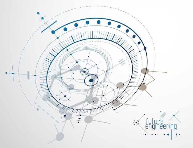 mechanical engineering technology vector abstract background, cybernetic abstraction with innovative industrial schemes.