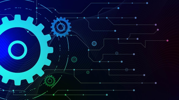 Mechanical technology concept with gear wheel and circuit board Digital engineering background
