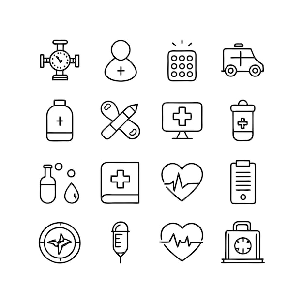 medical and healthcare icon set collection vector for ui documents websites and mobile applications