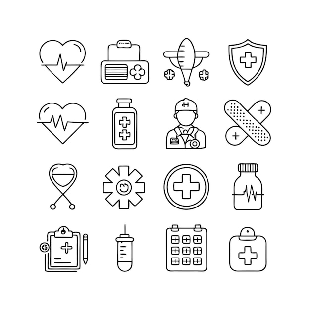 medical and healthcare icon set collection vector for ui documents websites and mobile applications