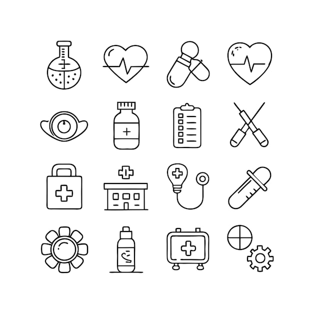 medical and healthcare icon set collection vector for ui documents websites and mobile applications
