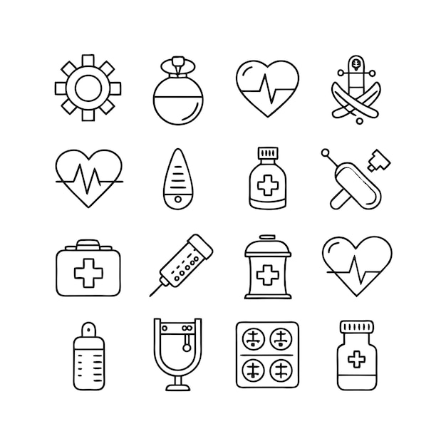 medical and healthcare icon set collection vector for ui documents websites and mobile applications