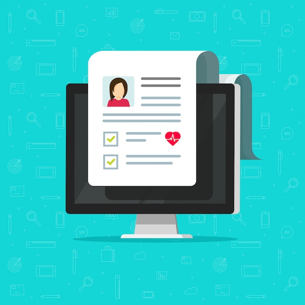 medical document on computer screen icon or pc with online healthy electronic checklist results 