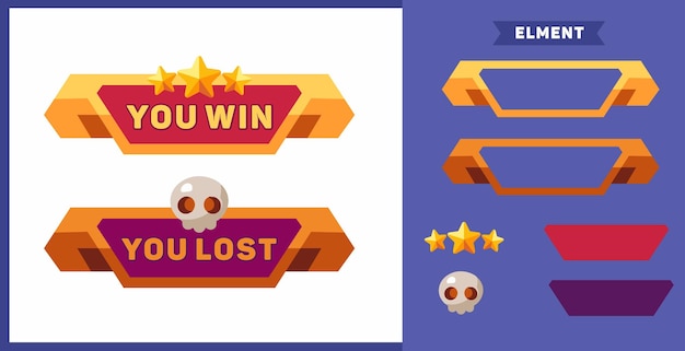 Medieval RPG Simulation Game UI With buttons win and lose button with elmen vector ui for mobile