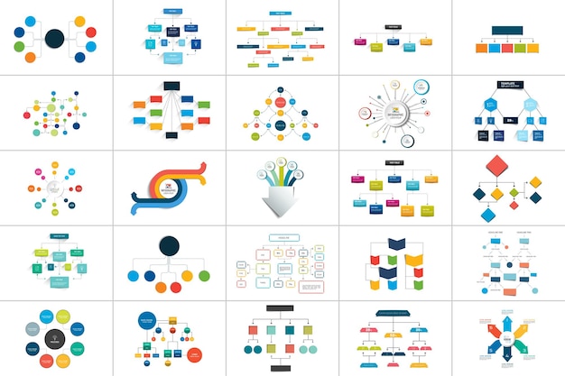mega set of various flowcharts schemes diagrams simply color editable infographics elements