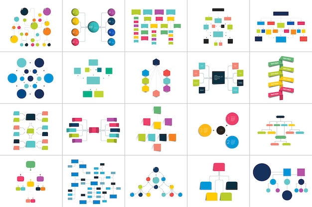 mega set of various flowcharts schemes diagrams simply color editable infographics elementsxa