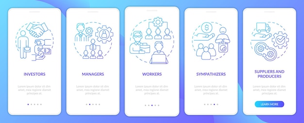Members categories blue gradient onboarding mobile app screen