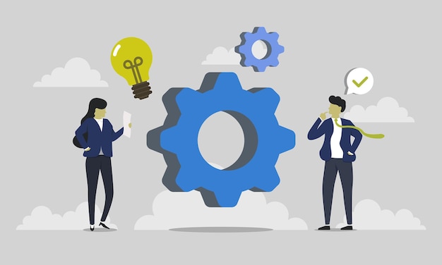 Men and wormen manage their strategy idea business person or employe manage their task