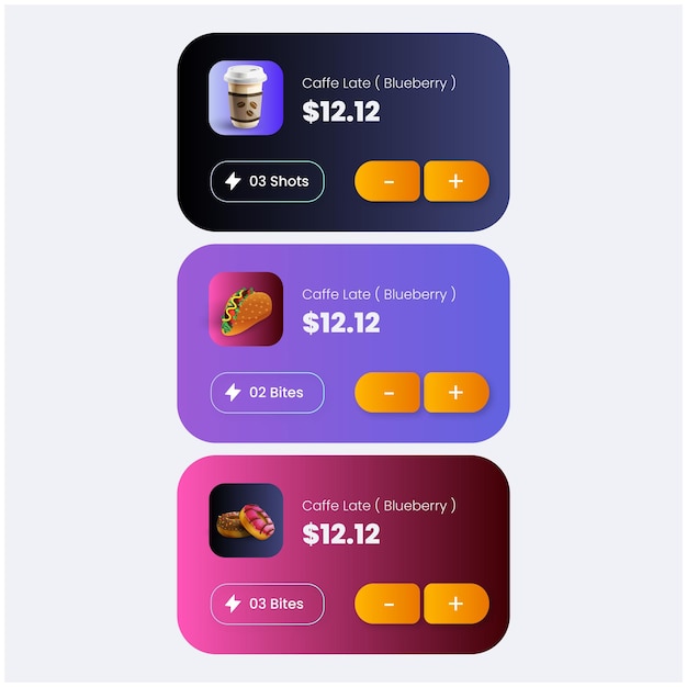 menu design featuring coffee snacks and pricing options with gradient backgrounds