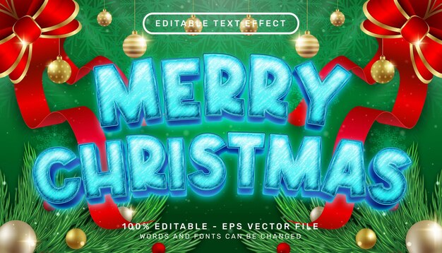 merry christmas 3d text effect and editable text effect with christmas background