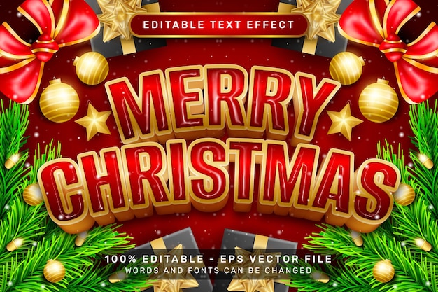 merry christmas 3d text effect and editable text effect with christmas background