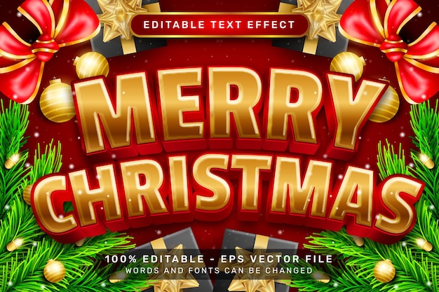 merry christmas 3d text effect and editable text effect with christmas background