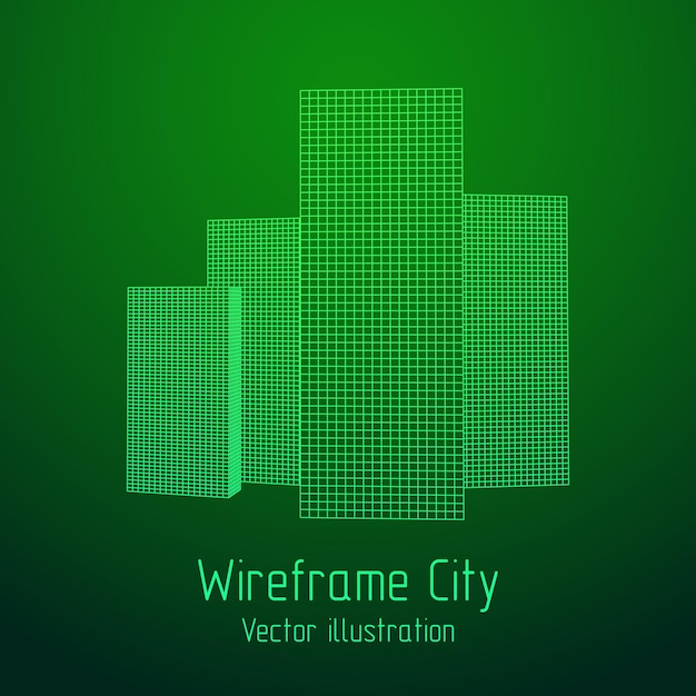 Mesh low poly wireframe cubes array like skyscraper city Connected lines Connection Box Structure Digital Data Visualization Concept Vector Illustration