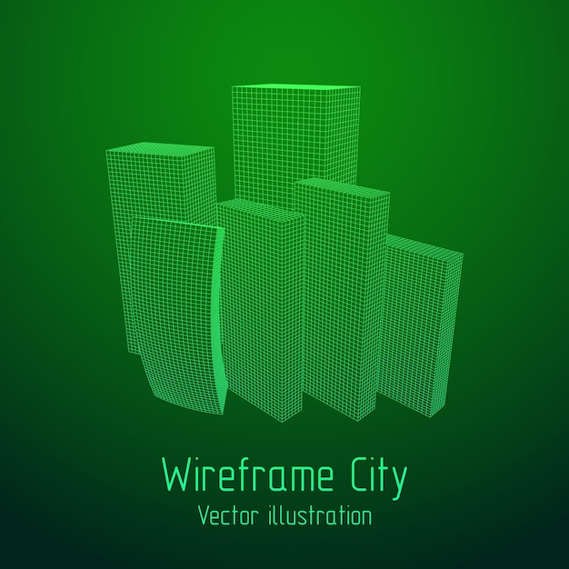 Mesh low poly wireframe cubes array like skyscraper city Connected lines Connection Box Structure Digital Data Visualization Concept Vector Illustration