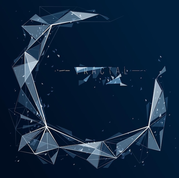 Mesh object fractal design with connected lines vector abstract background, low poly polygonal elements in 3D perspective, science and technology theme.