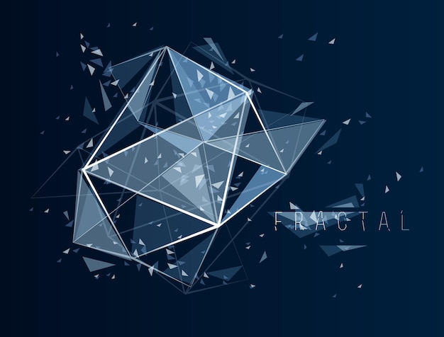 Mesh object fractal design with connected lines vector abstract background, low poly polygonal elements in 3D perspective, science and technology theme.
