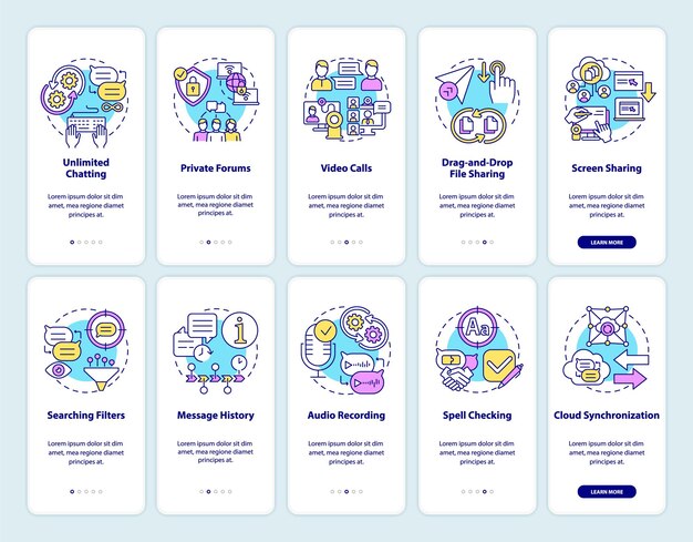 message software onboarding mobile app page screen set