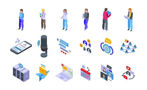 Messaging network icons set. Isometric set of messaging network vector icons for web design isolated on white background