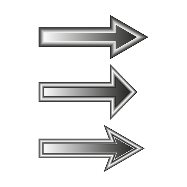 Metallic arrow icons Three gradient arrows Vector design elements