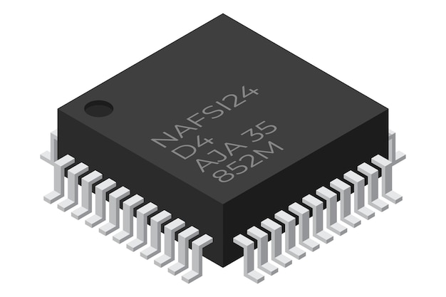 Microchip computer electronic component Microchip icon Isometric microchip Computer processor technology Micro processor Vector illustration