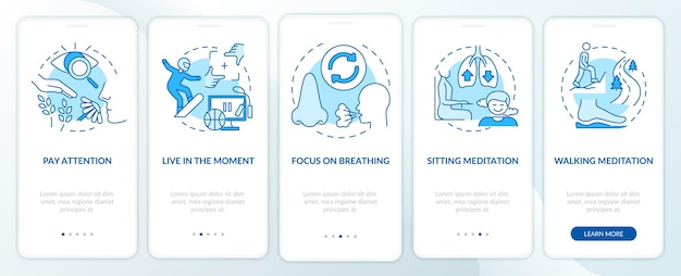 Mindfulness techniques blue onboarding mobile app screen