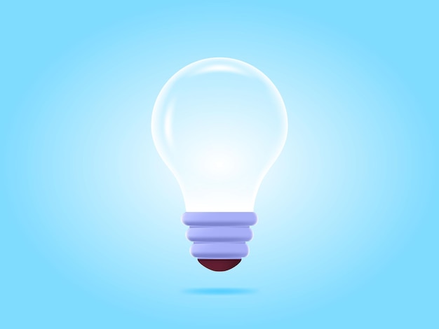 Minimal 3d cartoon style transparent light bulb icon Idea solution business strategy concept