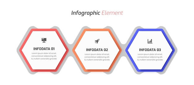 minimal business infographic template design with hexagon label icon and 3 options for presentation
