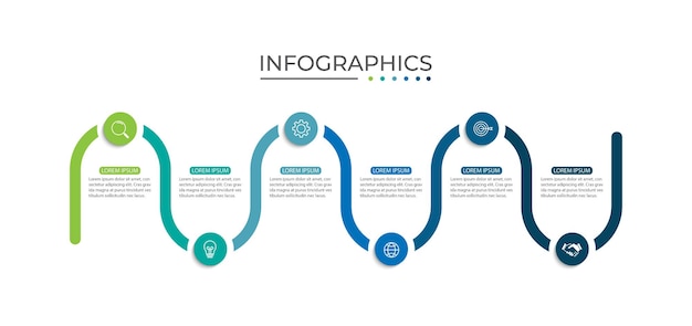 Minimal Business Infographics template Timeline with 6 steps