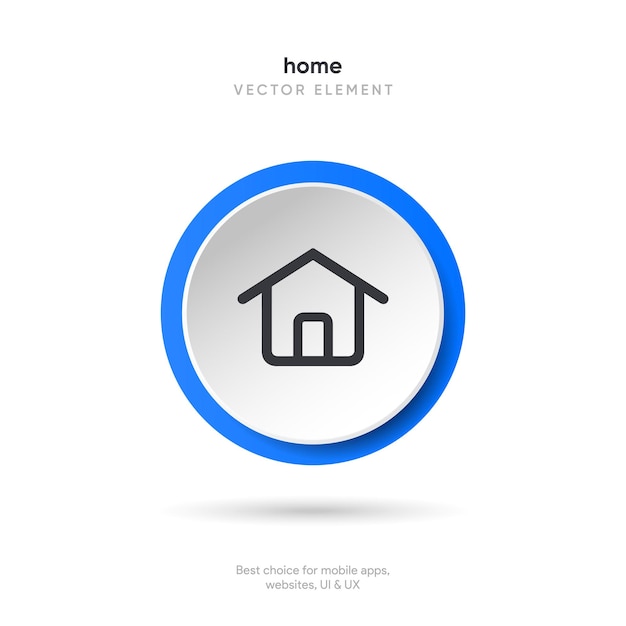 minimal modern home homepage base main page house push button icon emblem symbol sign 3d blue