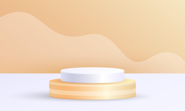 Minimal scene product display with geometric platform, cylinder podium in orange white background