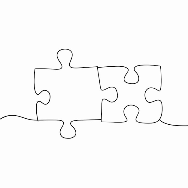 Minimalist Connected Puzzle Line Art Illustration of Four Interlocking Pieces Vector Design
