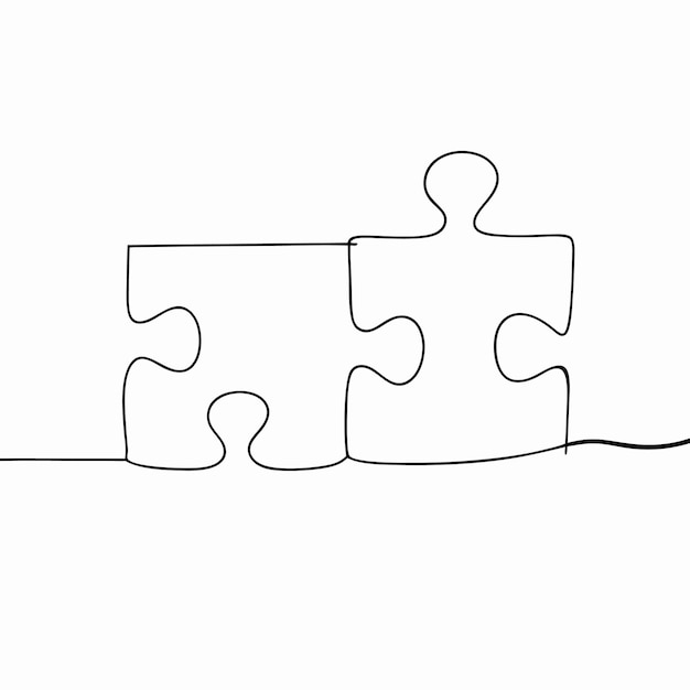 Minimalist Connected Puzzle Line Art Illustration of Four Interlocking Pieces Vector Design
