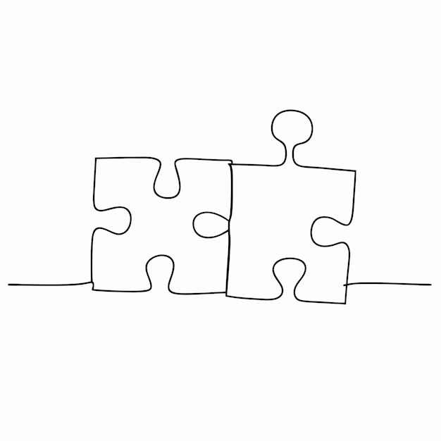 Minimalist Connected Puzzle Line Art Illustration of Four Interlocking Pieces Vector Design