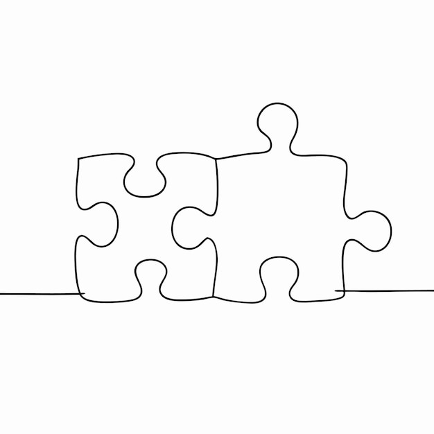 Minimalist Connected Puzzle Line Art Illustration of Four Interlocking Pieces Vector Design
