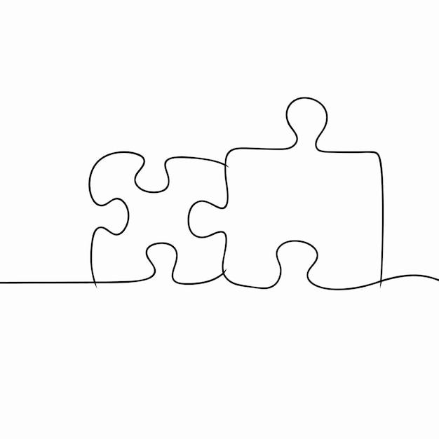 Minimalist Connected Puzzle Line Art Illustration of Four Interlocking Pieces Vector Design