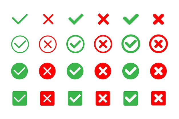 Minimalist Green check mark red cross mark icon set
