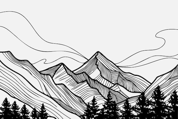 minimalist modern line art print abstract mountain contemporary aesthetic background landscape