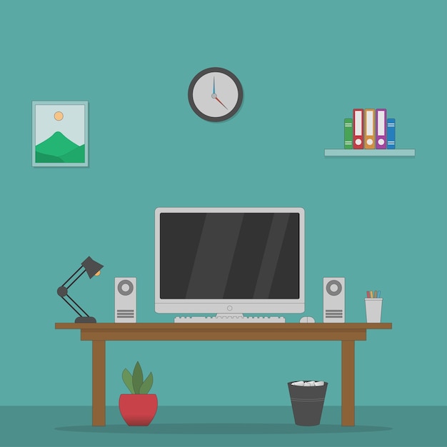 minimalist style computer desk office desk workspace illustration flat vector