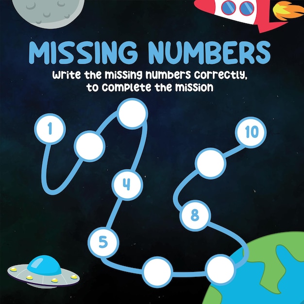 Missing numbers Write the answer correctly Count and write activity Vector file