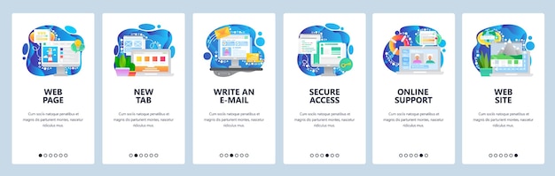 Mobile app onboarding screens computer technology and business secure access send email support