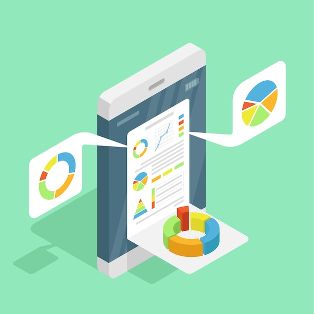 Mobile device with various diagram and graphics. 