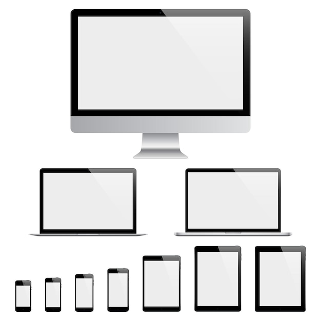 mockup gadget and device black color with blank touchscreen isolated on the gray background